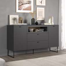 Benvia Wooden Sideboard with 2 Doors 2 Drawers in Anthracite and Evoke Oak - UK