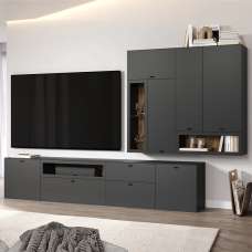 Benvia Wooden TV Stand with Wall Cabinet in Anthracite and Evoke Oak - UK