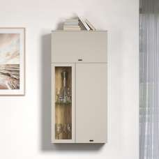 Benvia Wooden Wall Mounted Display Cabinet with 1 Flap Door in Cashmere and Evoke Oak - UK