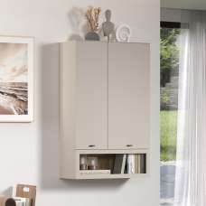 Benvia Wooden Wall Mounted Display Cabinet with 2 Doors in Cashmere and Evoke Oak - UK