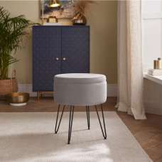Benvora Velvet Storage Stool in Grey - UK