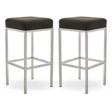 Baino Black Leather Bar Stools With Chrome Legs In A Pair - UK