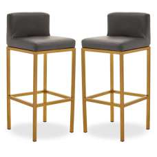 Baino Grey PU Leather Bar Chairs With Gold Legs In A Pair - UK