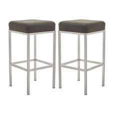 Baino Dark Grey Leather Bar Stools With Chrome Legs In A Pair - UK