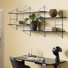 Berea Wall Hung Wooden Shelving Unit With Metal Frame In Black - UK