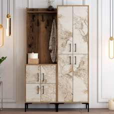 Bergen Wooden Hallway Furniture with Coat Rack in Walnut and Off White - UK