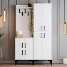 Bergen Wooden Hallway Furniture with Coat Rack in White - UK