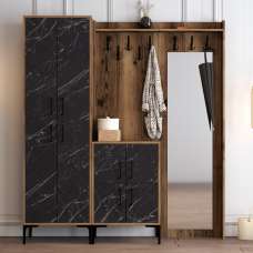 Bergen Wooden Hallway Furniture with Mirror in Walnut and Black - UK