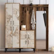 Bergen Wooden Hallway Furniture with Mirror in Walnut and Off White - UK