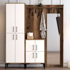 Bergen Wooden Hallway Furniture with Mirror in Walnut and White - UK