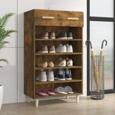 Beril Wooden Shoe Storage Cabinet With Drawer In Smoked Oak - UK
