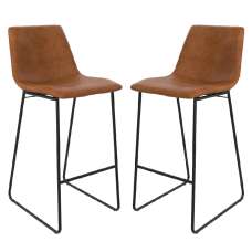 Berlin Caramel Maple PU Leather Bar Stools With Black Leg In Pair - UK