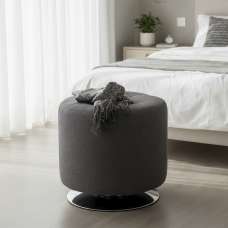 Berto Round Fabric Footstool with Chrome Metal Base in Anthracite - UK