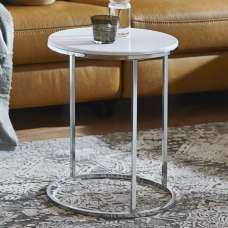 Berwyn High Gloss End Table With Chrome Frame In White - UK