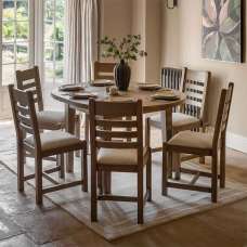 Bethesda Wooden Round Extending Dining Table With 6 Natural Chairs - UK