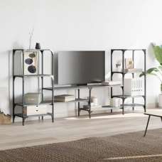 Beverley Wooden TV Stand With 8 Shelves In Grey Sonoma Oak - UK