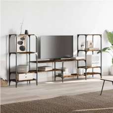 Beverley Wooden TV Stand With 8 Shelves In Smoked Oak - UK