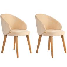 Bexley Beige Fabric Dining Chairs with Dark Oak Wooden Legs in Pair - UK