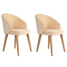 Bexley Beige Fabric Dining Chairs with Light Oak Wooden Legs in Pair - UK