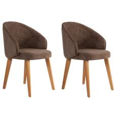 Bexley Brown Fabric Dining Chairs with Dark Oak Wooden Legs in Pair - UK