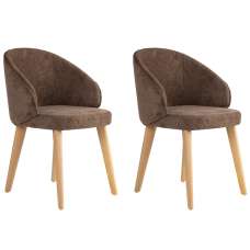Bexley Brown Fabric Dining Chairs with Light Oak Wooden Legs in Pair - UK
