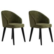 Bexley Green Fabric Dining Chairs with Black Wooden Legs in Pair - UK