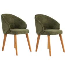 Bexley Green Fabric Dining Chairs with Dark Oak Wooden Legs in Pair - UK