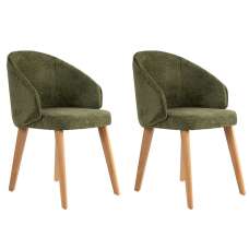Bexley Green Fabric Dining Chairs with Light Oak Wooden Legs in Pair - UK