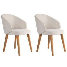 Bexley White Fabric Dining Chairs with Dark Oak Wooden Legs in Pair - UK