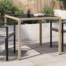 Bexter Black Glass Top Garden Dining Table Square In Beige - UK