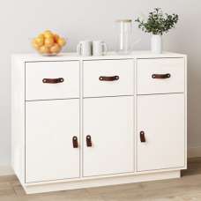 Beyza Pinewood Sideboard With 3 Doors 3 Drawers In White - UK