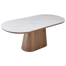 Bilbao Sintered Stone Oval Dining Table In White And Walnut - UK