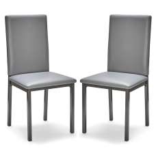 Billings Grey Faux Leather Dining Chairs In Pair - UK