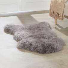 Biloxi Fabric Sheepkin Rug In Grey - UK