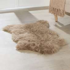 Biloxi Fabric Sheepkin Rug In Taupe - UK