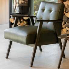 Biloxi Leather Armchair With Wooden Frame In Green - UK