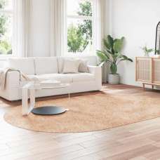 Biloxi Polyester Oval High Pile Shaggy Rug - Beige - UK