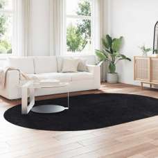 Biloxi Polyester Oval High Pile Shaggy Rug - Black - UK