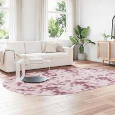 Biloxi Polyester Oval High Pile Shaggy Rug - Dusty Pink - UK