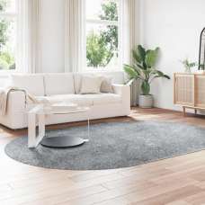 Biloxi Polyester Oval High Pile Shaggy Rug - Light Grey - UK