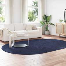 Biloxi Polyester Oval High Pile Shaggy Rug - Navy - UK