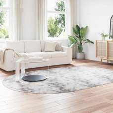 Biloxi Polyester Oval High Pile Shaggy Rug - Silver Grey - UK