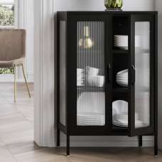 Biloxi Steel Display Cabinet With 2 Glass Doors - Black - UK