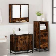 Biloxi Wooden 3 Piece Bathroom Furniture Set In Smoked Oak - UK