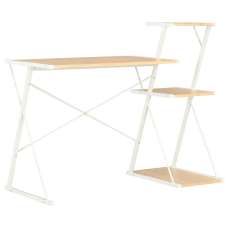 Biloxi Wooden Laptop Desk With 3 Shelves In White And Oak - UK
