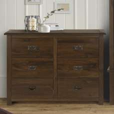 Birtley Wooden Chest Of 6 Drawers In Dark Brown - UK