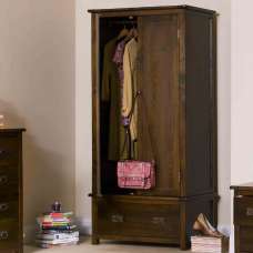 Birtley Wooden Wardrobe With 2 Doors 1 Drawer In Dark Brown - UK