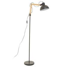 Blairon Black Metal Floor Lamp With Adjustable Wooden Arm - UK