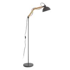 Blairon Grey Metal Floor Lamp With Adjustable Wooden Arm - UK