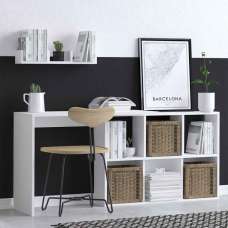 Blaze Wooden Laptop Desk with 6 Storage Compartments and Shelf in White - UK